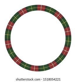 Round frame vector vintage pattern design template. Circle border designs plaid fabric texture. Scottish tartan background for collage art, gif card, handmade crafts.