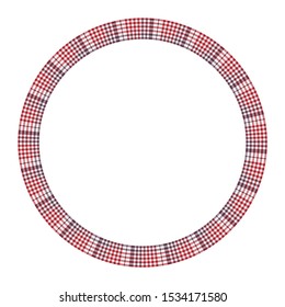 Round frame vector vintage pattern design template. Circle border designs plaid fabric texture. Scottish tartan background  