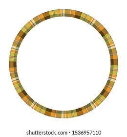 Round frame vector vintage pattern design template. Circle border designs plaid fabric texture. Scottish tartan background for collage art, gif card, handmade crafts.