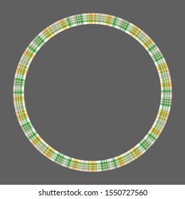 Round frame vector vintage pattern design template. Circle border designs plaid fabric texture. Scottish tartan background for collage art, gif card, handmade crafts.
