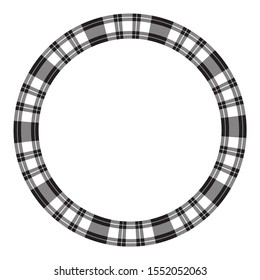 Round frame vector vintage pattern design template. Circle border designs plaid fabric texture. Scottish tartan background for collage art, gif card, handmade crafts.