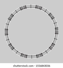 Round frame vector vintage pattern design template. Circle border designs plaid fabric texture. Scottish tartan background for collage art, gif card, handmade crafts.