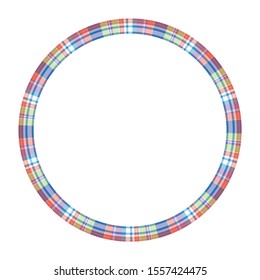 Round frame vector vintage pattern design template. Circle border designs plaid fabric texture. Scottish tartan background for collage art, gif card, handmade crafts.