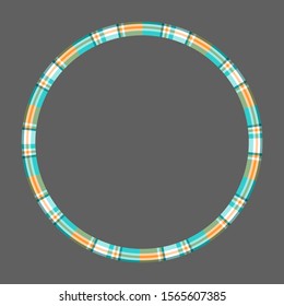 Round frame vector vintage pattern design template. Circle border designs plaid fabric texture. Scottish tartan background for collage art, gif card, handmade crafts.