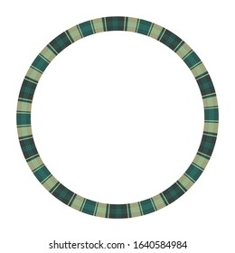 Round frame vector vintage pattern design template. Circle border designs plaid fabric texture. Scottish tartan background for collage art, gif card, handmade crafts.