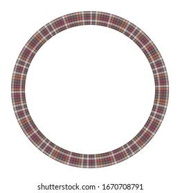 Round frame vector vintage pattern design template. Circle border designs plaid fabric texture. Scottish tartan background for collage art, gif card, handmade crafts.