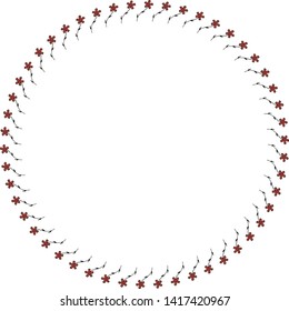 Round frame with vertical carnation on white background. Isolated floral frame for your design. Vector image. 