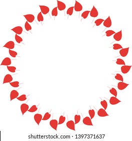 Round frame with vertical red leaves on white background. Isolated wreath for your design.