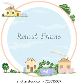 Round frame of village houses  in vector

