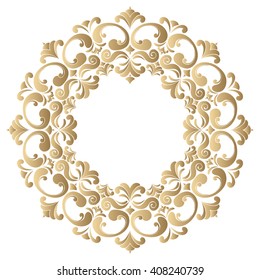 Round frame in vintage style with a golden hue. Decorative element for design of books, printed materials, invitation for a wedding or a celebration, for albums.