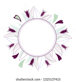 round frame of violet flowers and leaves