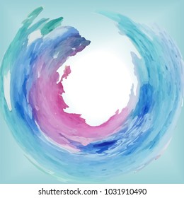 round frame of watercolor spots in vector blue, violet, pink stains,  sea wave, with free center for inscription