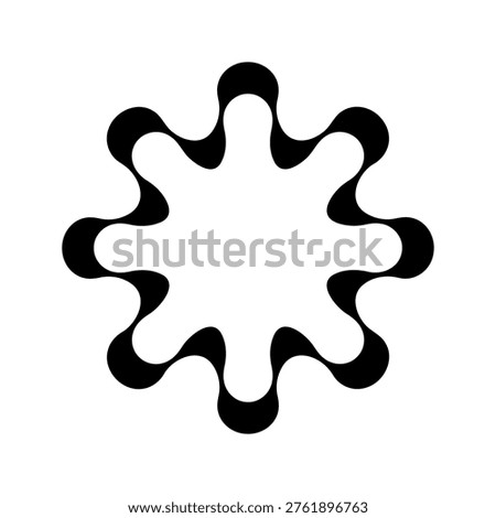 Round frame with wavy borders. Simple flower shape isolated on white background. Spring or summer theme ornament. Minimalistic design element. Vector graphic illustration.