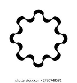 Round frame with wavy rick rack trim borders. Simple ornament. Minimalistic design element for sewing decoration or scrapbooking albums. Vector graphic illustration.
