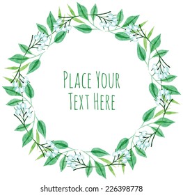 Round frame white berries and green branch garland - watercolor vector template
