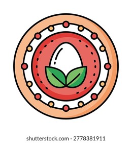Round frame with a white egg and green leaves inside illustration decorative