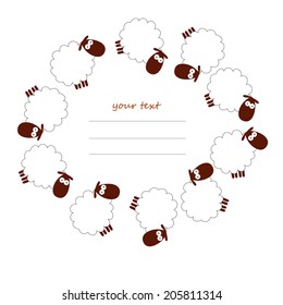 round frame of white sheep and place for text