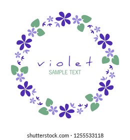 Round frame of wild violets isolated on white background