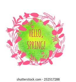 Round frame of wildflowers for the summer and spring design on watercolor background. To design invitations for her birthday, wedding, summer and spring design. Vector illustration.