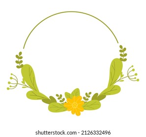 Marco redondo con tulipanes de sauce y hojas. Ilustración vectorial en un estilo plano aislado en fondo blanco