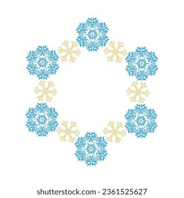 Round frame with winter snowflakes.