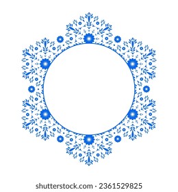 Marco redondo con copos de nieve de invierno.