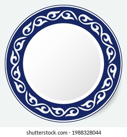 Marco redondo, pieza trabajada para su diseño. Elementos ornamentales y motivos de decoración kazaja, kirguisa, uzbeka y asiática nacional para el diseño de placas, textiles e impresos. Marco circular. Vector. 