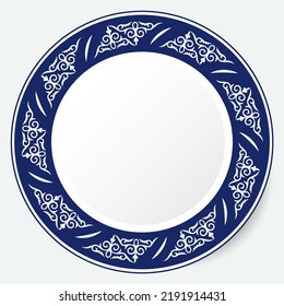 Round Frame, workpiece for your design. Ornamental elements and motifs of Kazakh, Kyrgyz, Uzbek, national Asian decor for plate, textile and print design. Circle frame. Vector. 