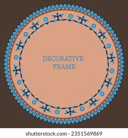 Round Frame, workpiece for your design. Ornamental elements and motifs of Kazakh, Kyrgyz, Uzbek, national Asian decor for plate, textile and print design. Circle frame. Vector. 