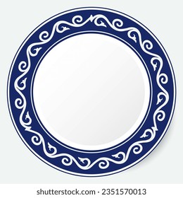 Round Frame, workpiece for your design. Ornamental elements and motifs of Kazakh, Kyrgyz, Uzbek, national Asian decor for plate, textile and print design. Circle frame. Vector. 