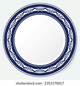 Round Frame, workpiece for your design. Ornamental elements and motifs of Kazakh, Kyrgyz, Uzbek, national Asian decor for plate, textile and print design. Circle frame. Vector. 