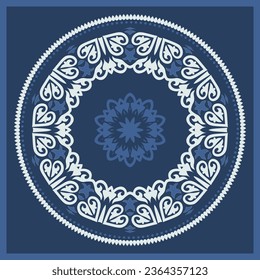 Marco redondo, pieza trabajada para su diseño. Elementos ornamentales y motivos de decoración kazaja, kirguisa, uzbeka y asiática nacional para el diseño de placas, textiles e impresos. Marco circular. Vector.
