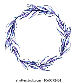 Round frame or wreath with doodle flowers and grass. Colored vector illustration isolated on white background