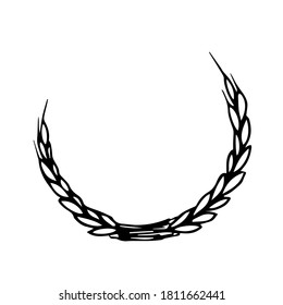 Round frame, a wreath of ears is isolated on a white background. Hand-drawn vector ink drawing.