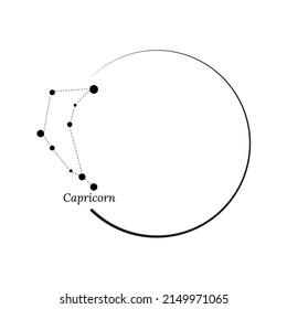 Rundrahmen, Kranz und Zodiac Schild Capricorn. Vektorgrafik für Werbedesign, astrologische, esoterische, magische Zustände, Persönlichkeitsforschung