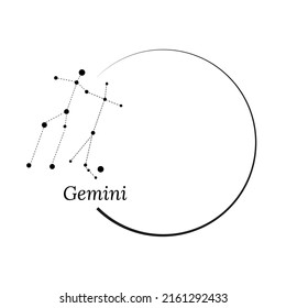 Runder Rahmen, Kranz und Zodiac Schild Gemini. Vektorgrafik für Werbedesign, astrologische, esoterische, magische Zustände, Persönlichkeitsforschung