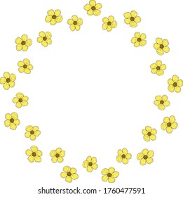 Marco redondo con mariposas amarillas sobre fondo blanco. Imagen vectorial. 