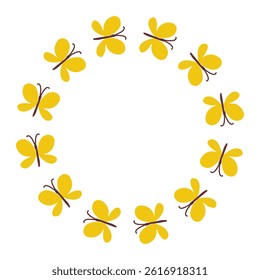 Round frame Yellow butterflies white background easy to use for decoration or design