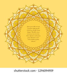 Round frame in yellow colors. Vector mandala pattern.