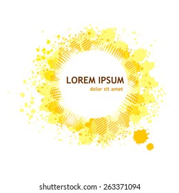 Round frame with yellow paint drops. Vector