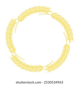 Marco redondo de orejas de trigo maduras amarillas, aisladas en blanco, con lugar para texto. Borde de Vector, elemento decorativo, decoración para la cosecha, agricultura, granja, saludable, orgánico, bio, alimentos.