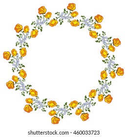 Round frame with yellow roses. Vector clip art.
