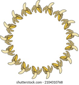 Round frame with yummy banana on white background. Vector image.