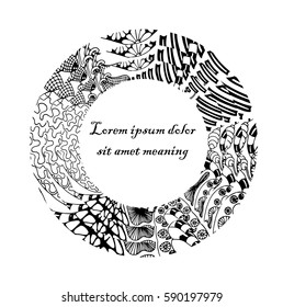 Round frame, zentangle, black and white