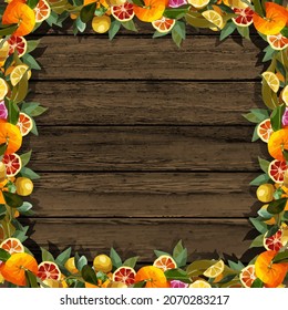 Round frameof tangerine branches. Vector frame for thanksgiving designs, menus, banner ad, postcards, greetings