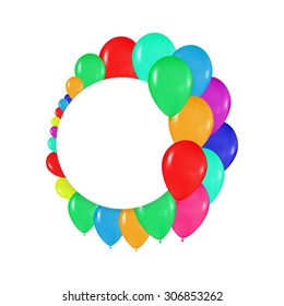 round frames of colorful balloons in the style of realism. to design cards, birthdays, weddings, fiesta, holidays, invitations on a white background