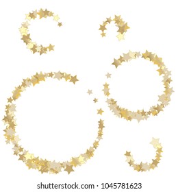 Round Frames from Confetti Stars Isolated. Circle wise scattered stars. Abstract Confetti Background  for holiday decorations, paper packaging, textile  design, covers