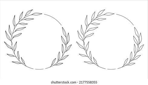 Round frames with eucalyptus branches. Hand drawn vector eucalyptus wreaths for invitations, posters, greeting cards, logos, web, frame art.