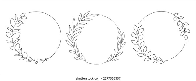 Round frames with eucalyptus branches. Hand drawn vector eucalyptus wreaths for invitations, posters, greeting cards, logos, web, frame art.