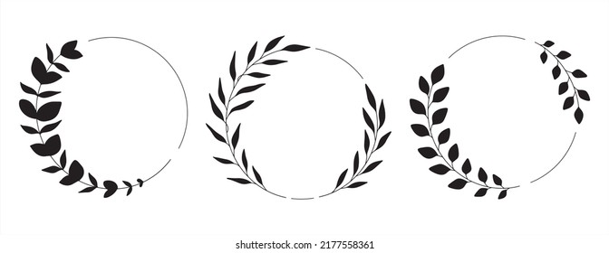 Round frames with eucalyptus branches. Hand drawn vector eucalyptus wreaths for invitations, posters, greeting cards, logos, web, frame art.